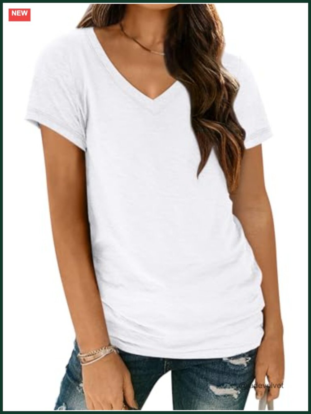 Womens Short Sleeve V Neck T Shirt Loose Fit Lightweight Basic Tee
